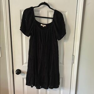 Rewind Eyelet Mini Babydoll Black Dress